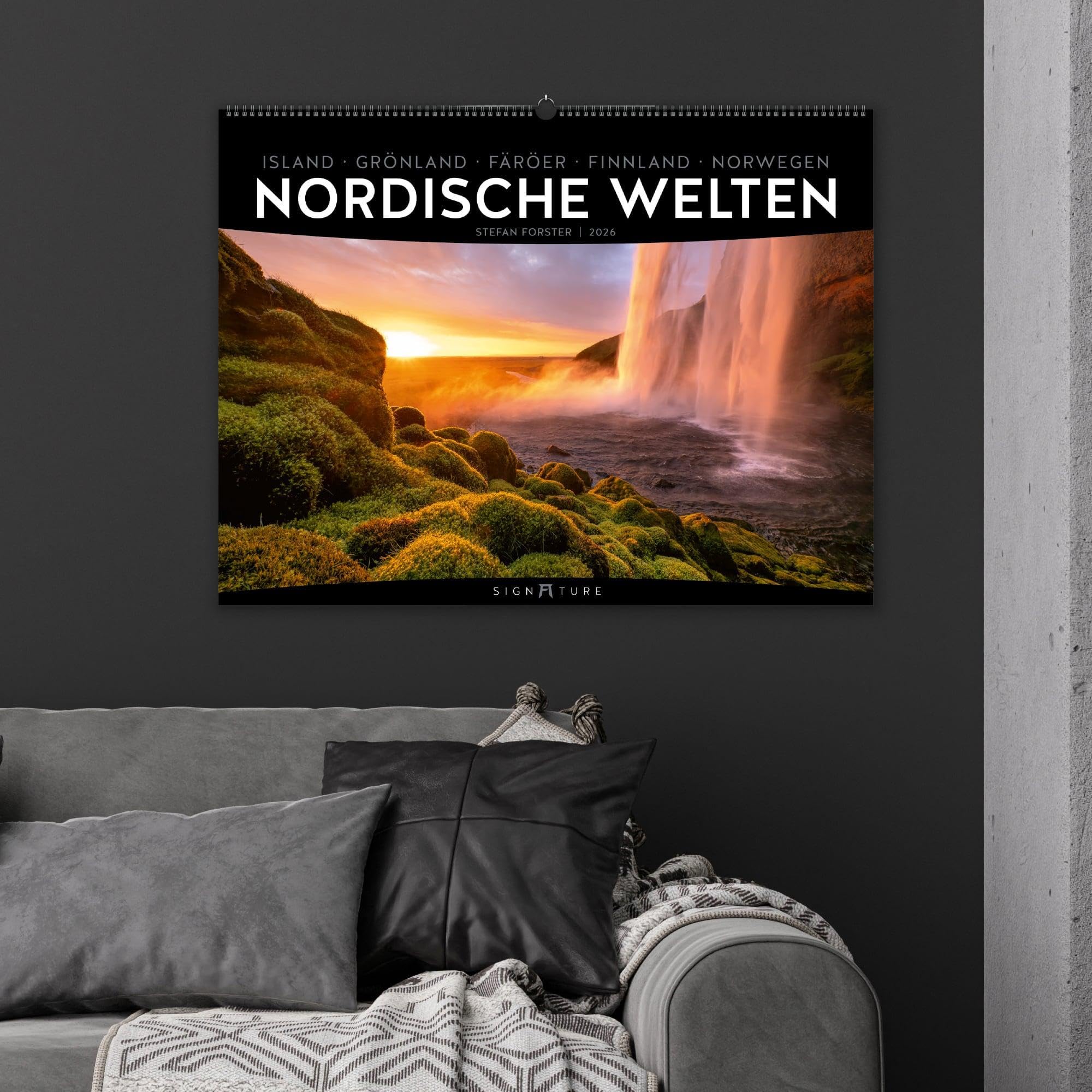 Nordische Welten Signature Kalender 2026 | Bildgewaltiger Skandinavien-Kalender im großen Querformat (66x50 cm) | Island, Färöer, Grönland, Norwegen