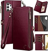 Vista 1 de XcaseBar Funda tipo cartera para Samsung Galaxy A32 5G con cremallera y tarjetero de crédito con bloqueo RFID, funda de piel sintética con tapa