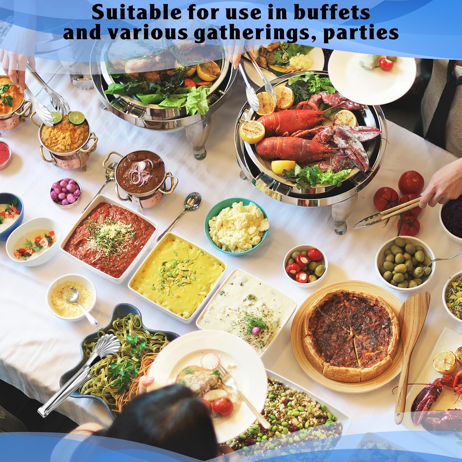 Uiifan 4 Pcs 11in Serving Tongs for Buffet Stainless Steel Kitchen Tongs Catering Chef Food BBQ Utensils for Parties Cooking Salad Party Picking up Ice Appetizers and More