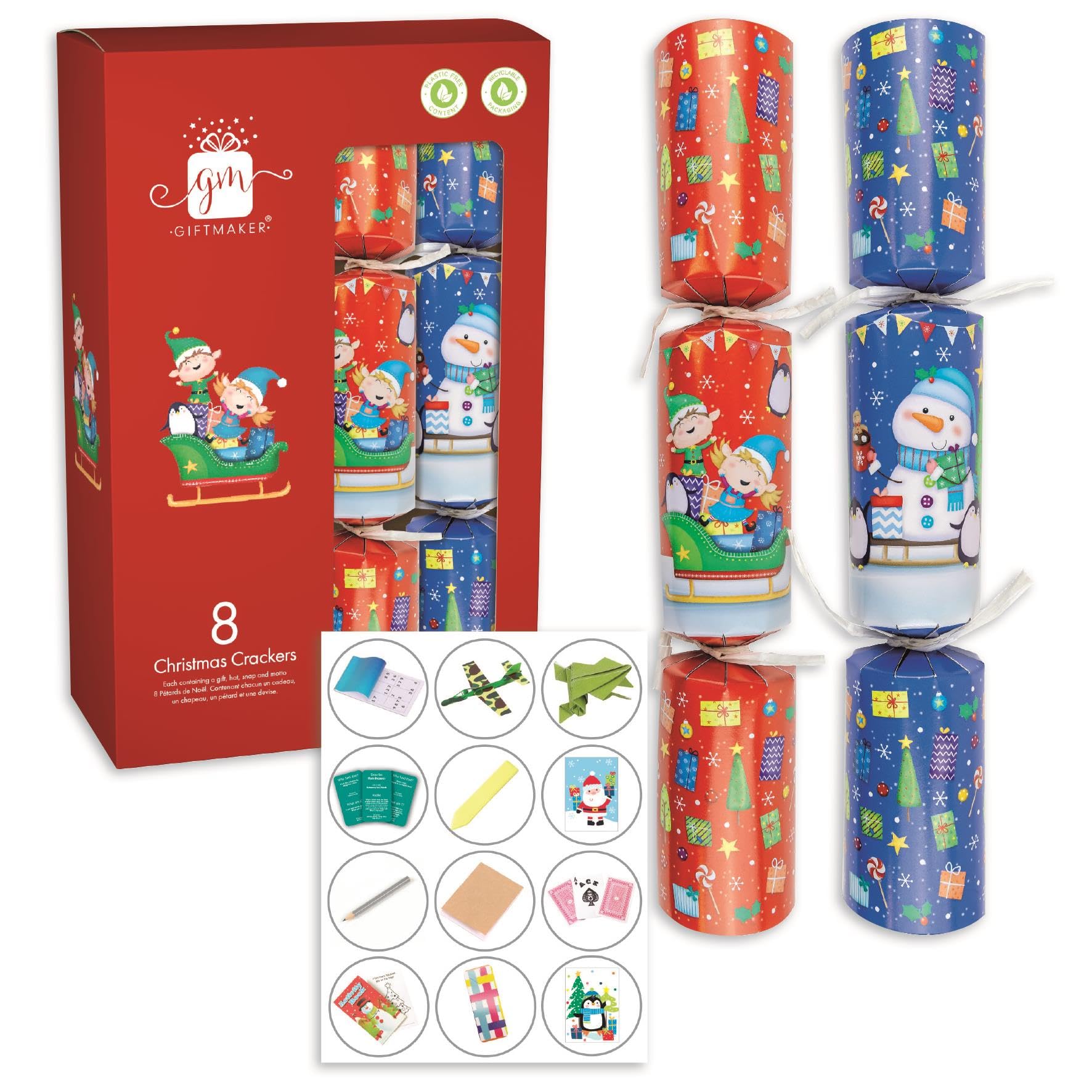 Giftmaker Pack 8 Red Santa's Little Helpers Design Novelty Family Christmas Crackers 29cm