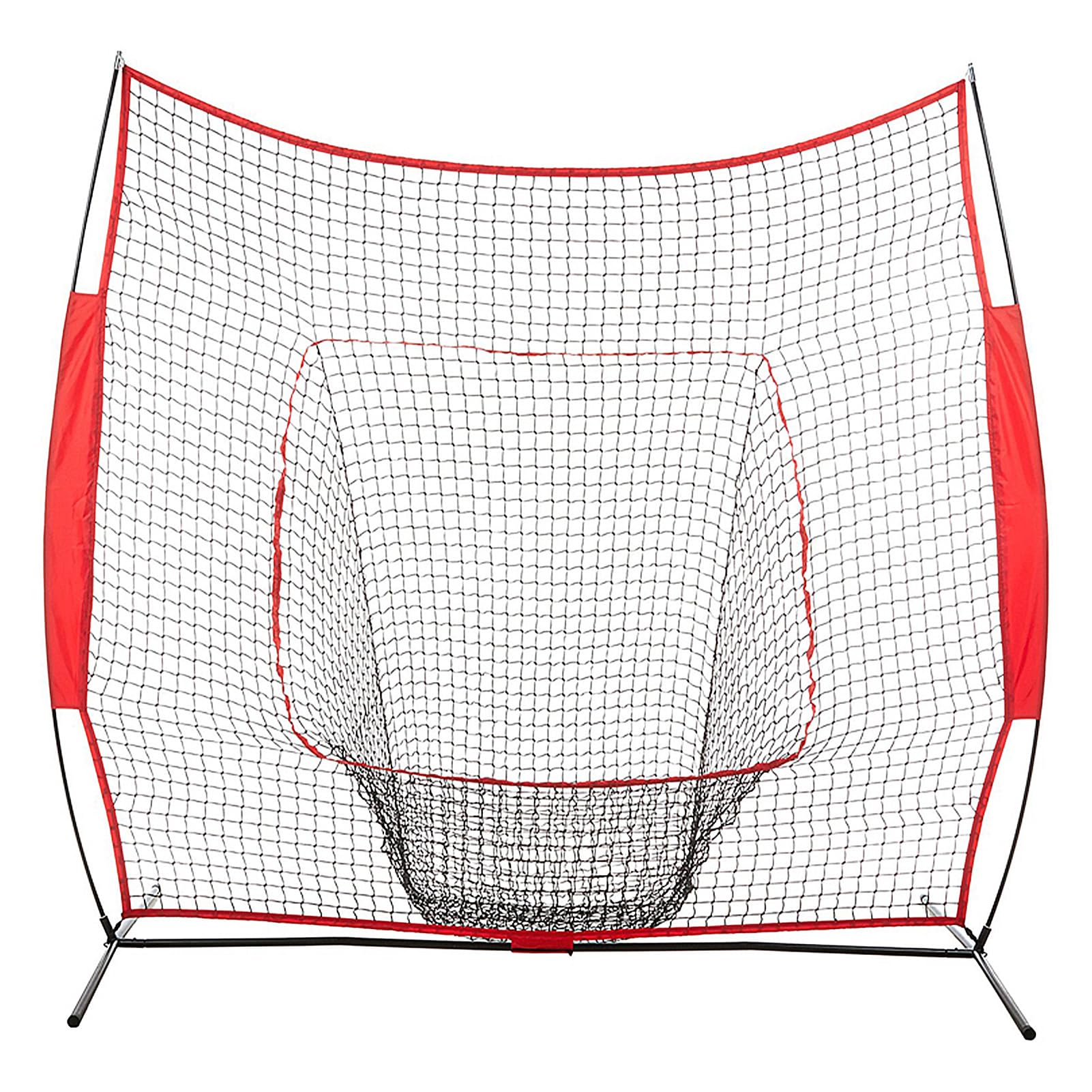 Baseball-Übungsnetz, Faltbares Schlag-Pitching-Trainingsnetz, Schlagzonen-Zielnetz mit Tragetasche, Ideal für Baseball- und Softballspieler Aller Spielstärken, Rot
