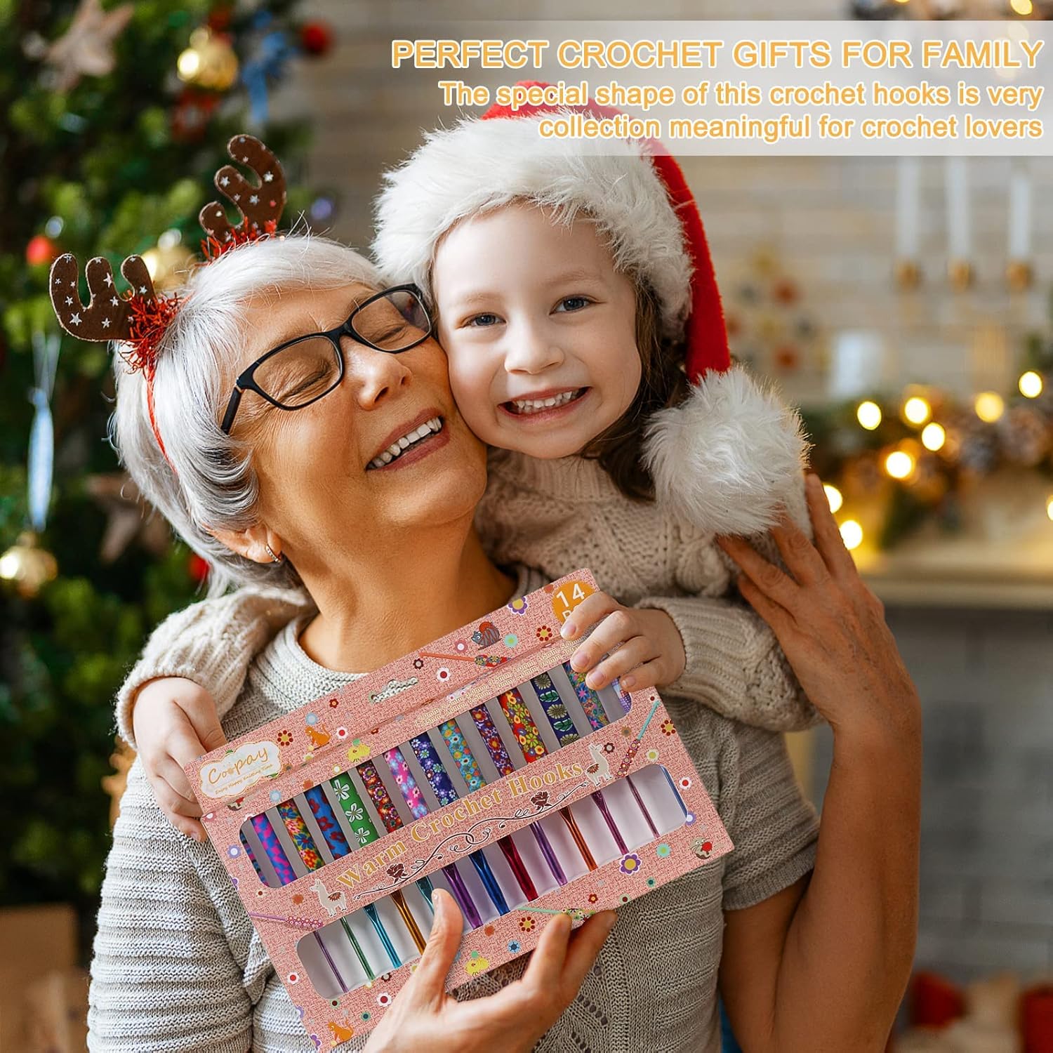 Coopay 14pcs New Warm Crochet Hooks & 12PCS Warm Crochet Hook Set, 2mm to 10mm Art Aluminum Comfy Grip Crochet Needles for Crocheting Knitting & Crochet Supplies Christmas Crochet Gifts for Crocheters