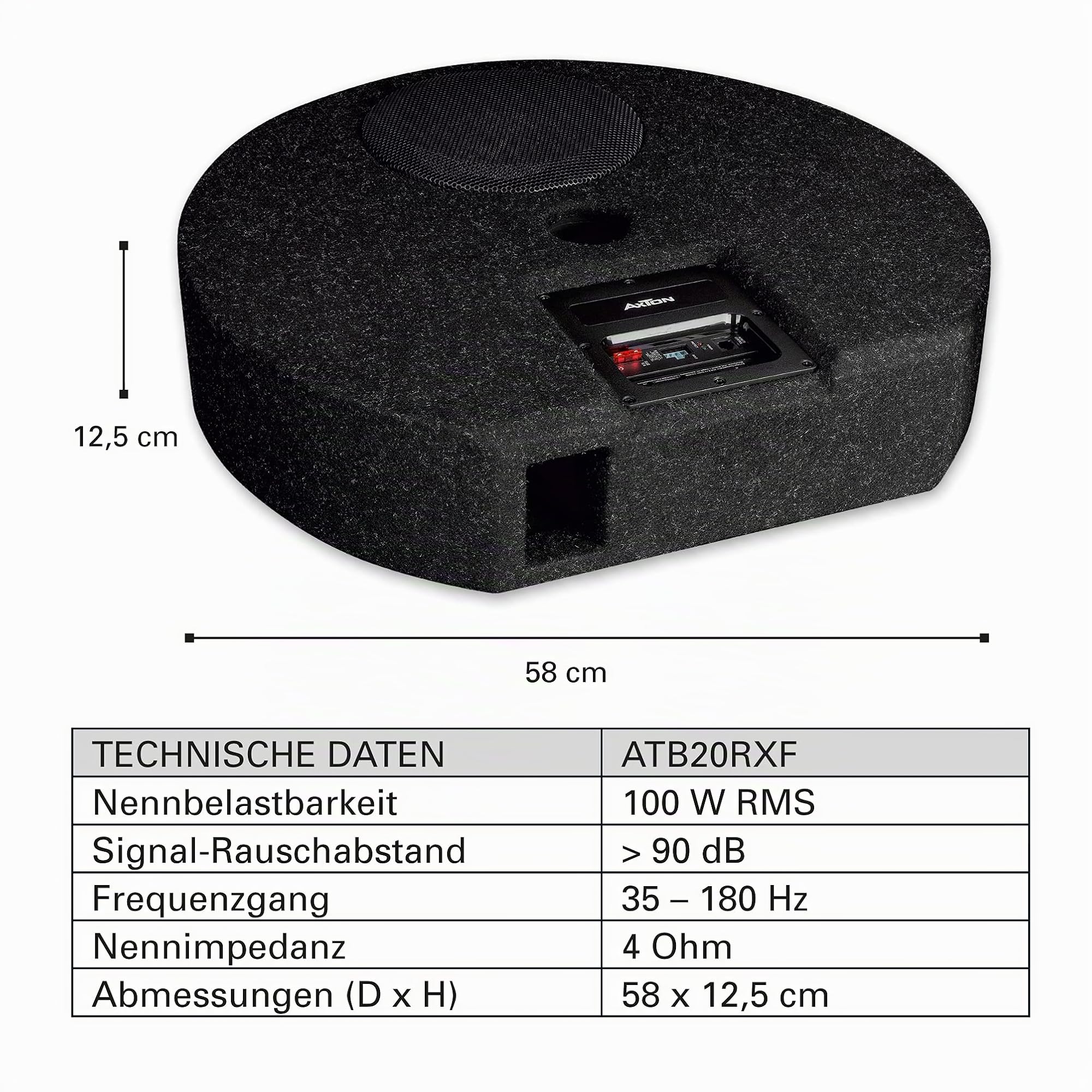 Axton ATB20RXF | Aktivsubwoofer für Die Reserveradmulde nur 125 mm Hoch