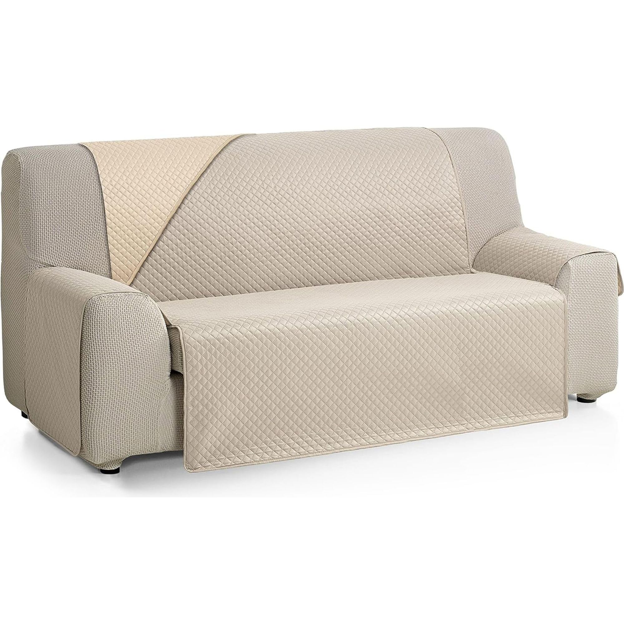 ECOMMERC3 | Funda para Sofá 4 Plazas XL Tacto Extrasuave - Funda Sofá Ajustable con Acolchado Color Beige/Lino - Funda Sofá Reversible