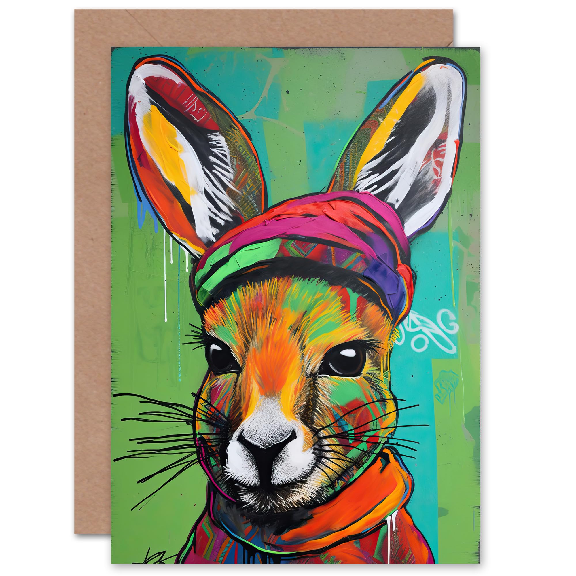 Rabbit Rasta Hat Graffiti Child Children Kids Birthday Blank Greeting Card