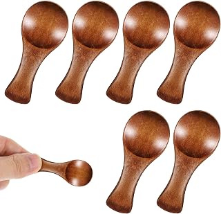 6 PCS Small Wooden Spoons, 3.2inch Mini Wooden Spoons, Small Surgar Spoon with Short Handle, Mini Wood Teaspoons for Tiny Eating Ice Cream Jars Spice Condiments Tea Bath Sugar Jam Mustard Seasoning