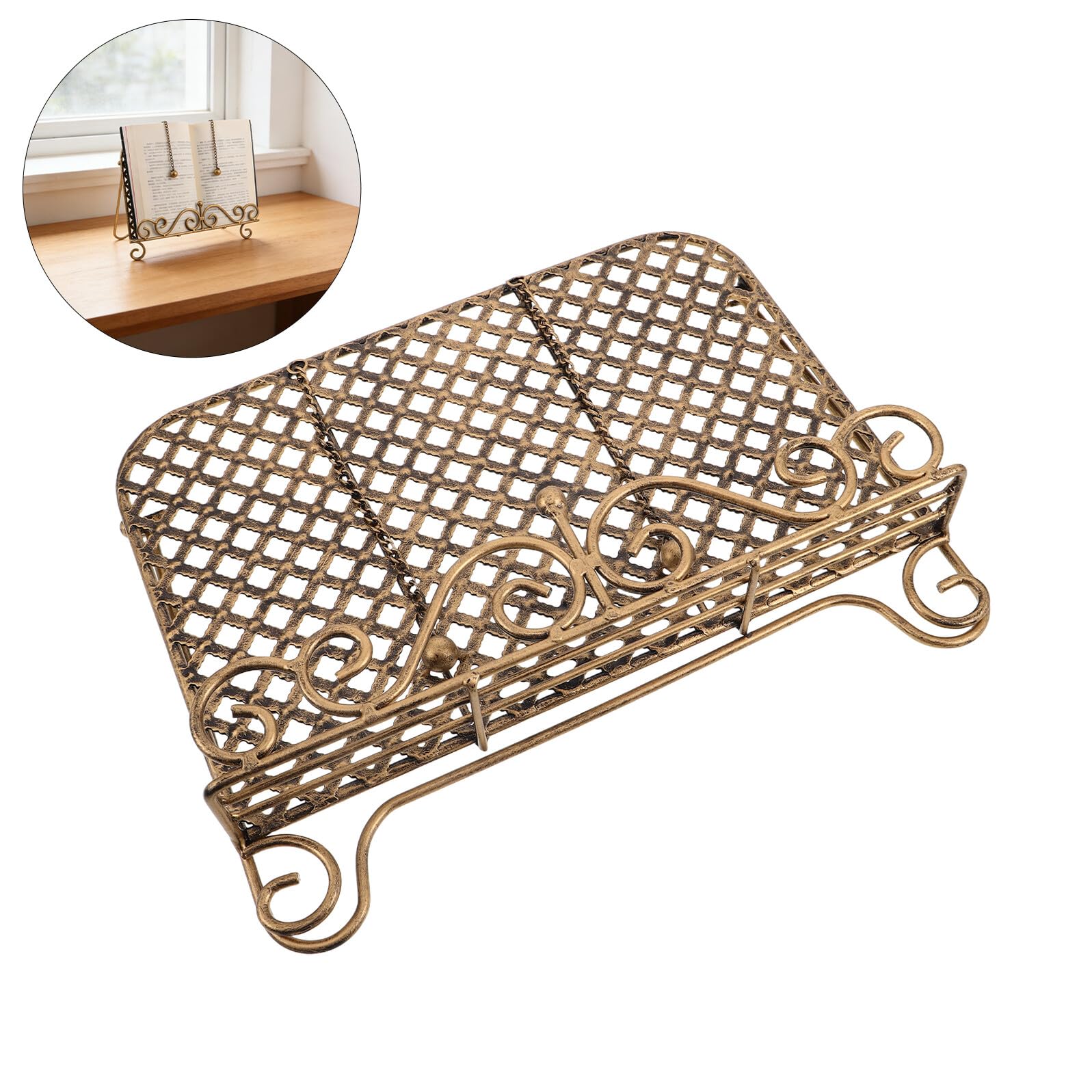 Vintage Stojak Książki Kucharskie z Metalu Solidny Łatwy Do Czyszczenia Uchwyt Książki i Dokumenty Organizer Przepisy Blat Kuchenny Dekoracyjny Antyczny Złoty Design