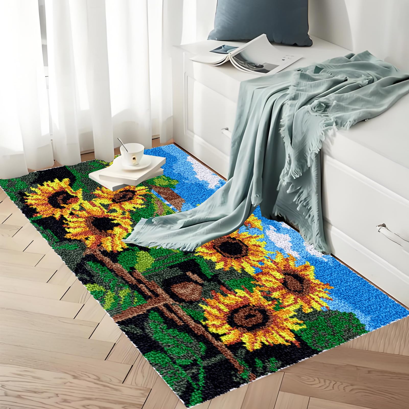 Knüpfteppich Zum Selber knüpfen, Knüpfteppich Teppich Kits Set - DIY Handarbeit Teppich Für Aldult, Super Einfache Unfertige Anfänger Leinwand Wandteppich, Entspannende Und Lustige Hobby 80 x 115 cm