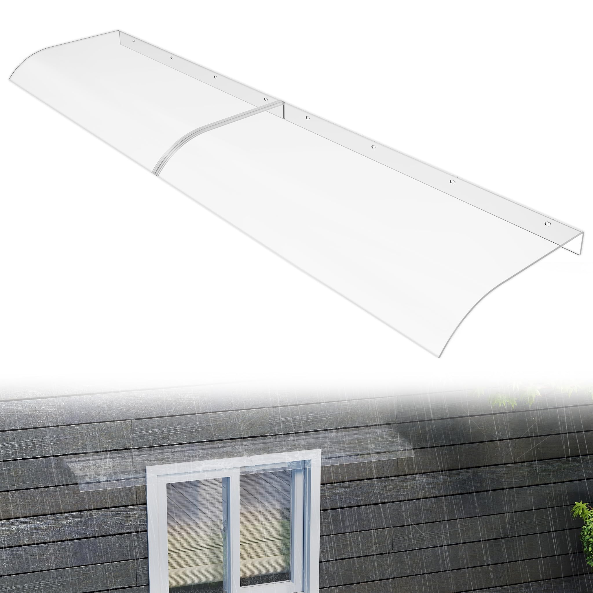 YRHome 50x200cm Vordach für Haustür 3,5mm Polycarbonat Transparentes Pultbogenvordach Haustürvordach Regenschutz Sonnenschutz Überdachung Balkon Garage Fenster Türvordach Pultvordach Wallbox