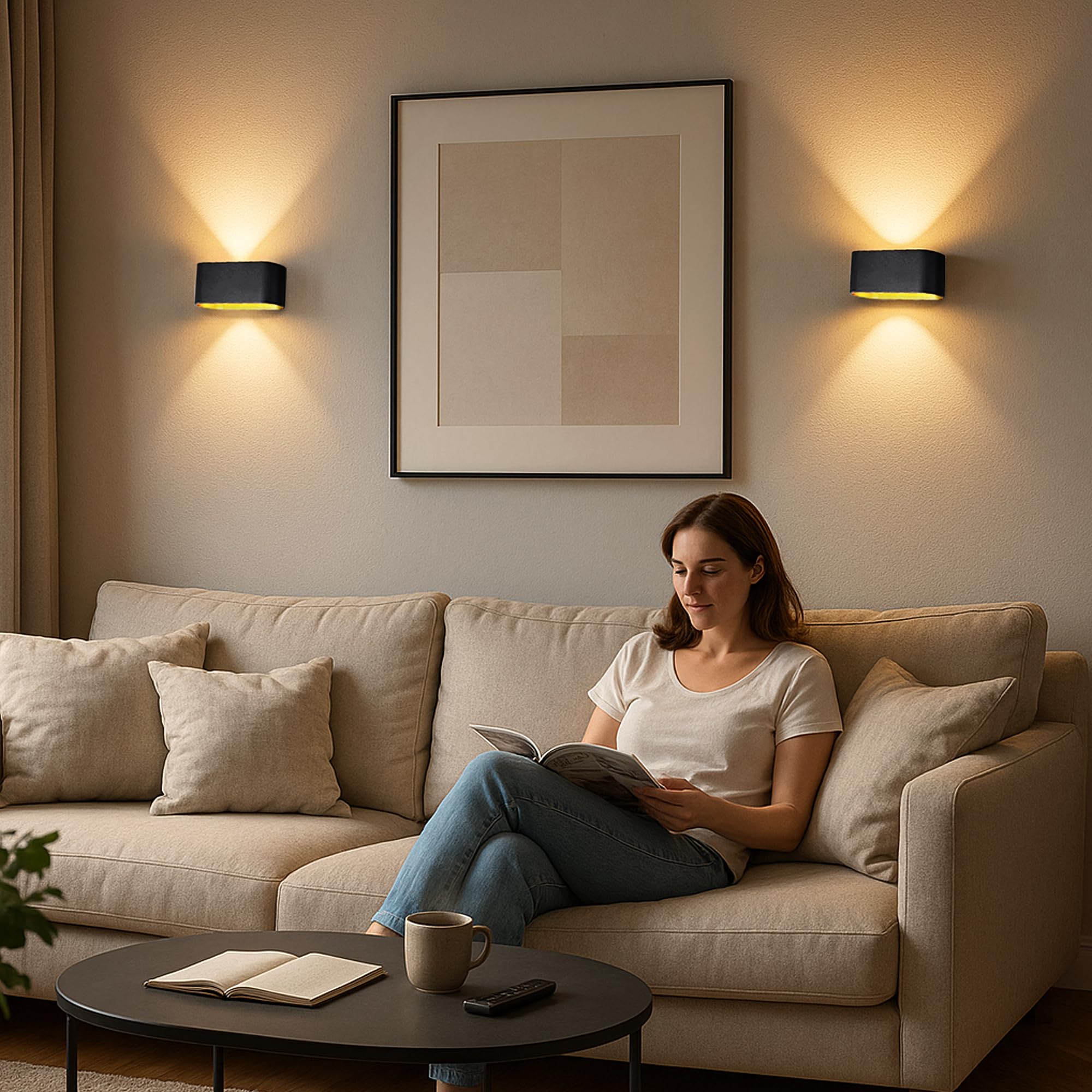SSC-LUXon JOBERO – Lot de 2 appliques murales intérieures noir or | luminaire mural design avec faisceau LED Up & Down | lampe murale moderne G9 pour salon, chambre, escalier