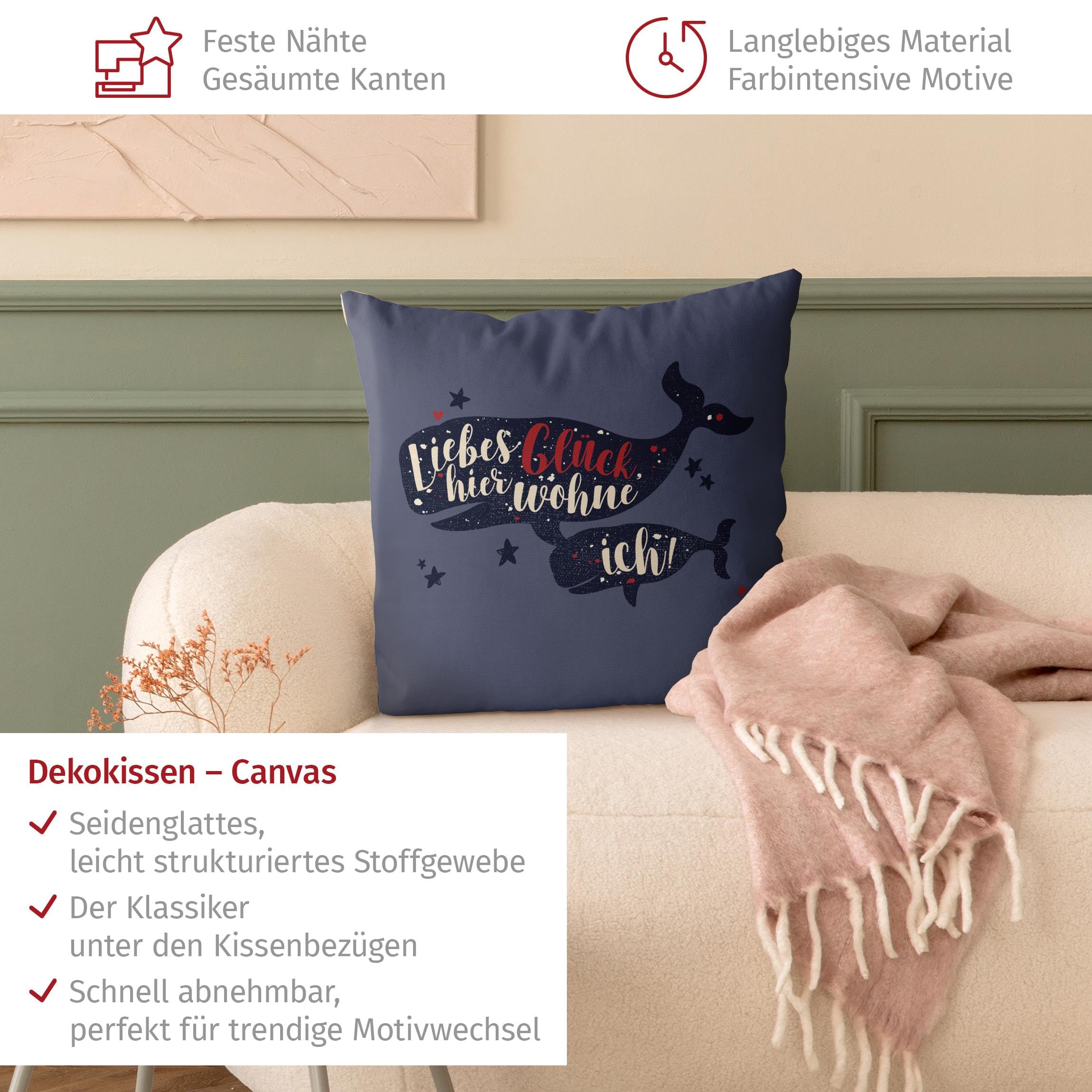 Dekokissen drinnen/Indoor waschbar Sprüche mit Füllung Zierkissen - Made in Germany - Design Bezug blau Sofakissen Illustration Indoor Sofa Bett 1613