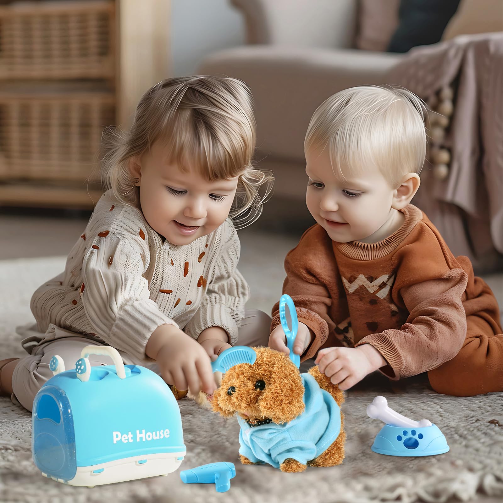 Chien Interactif - Jouet Enfant 2 3 Ans Fille Garçon Jouet Enfant Cadeau 2 3 Ans Fille Réaliste Chien Peluche Qui Marche et Aboie Robot Réaliste