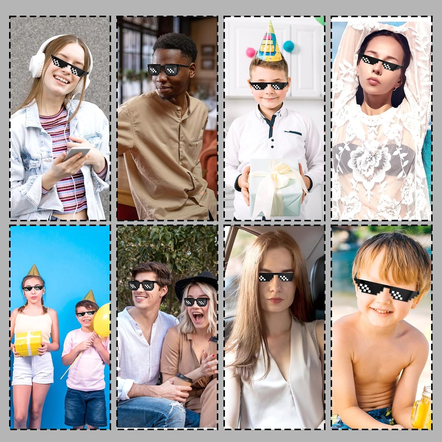 JIEYAO 4Pcs Cool Mosaic Glasses Props, Mosaic Sunglasses for Party Unisex Sunglass for Photo Cosplay Decoration Shades Men Women
