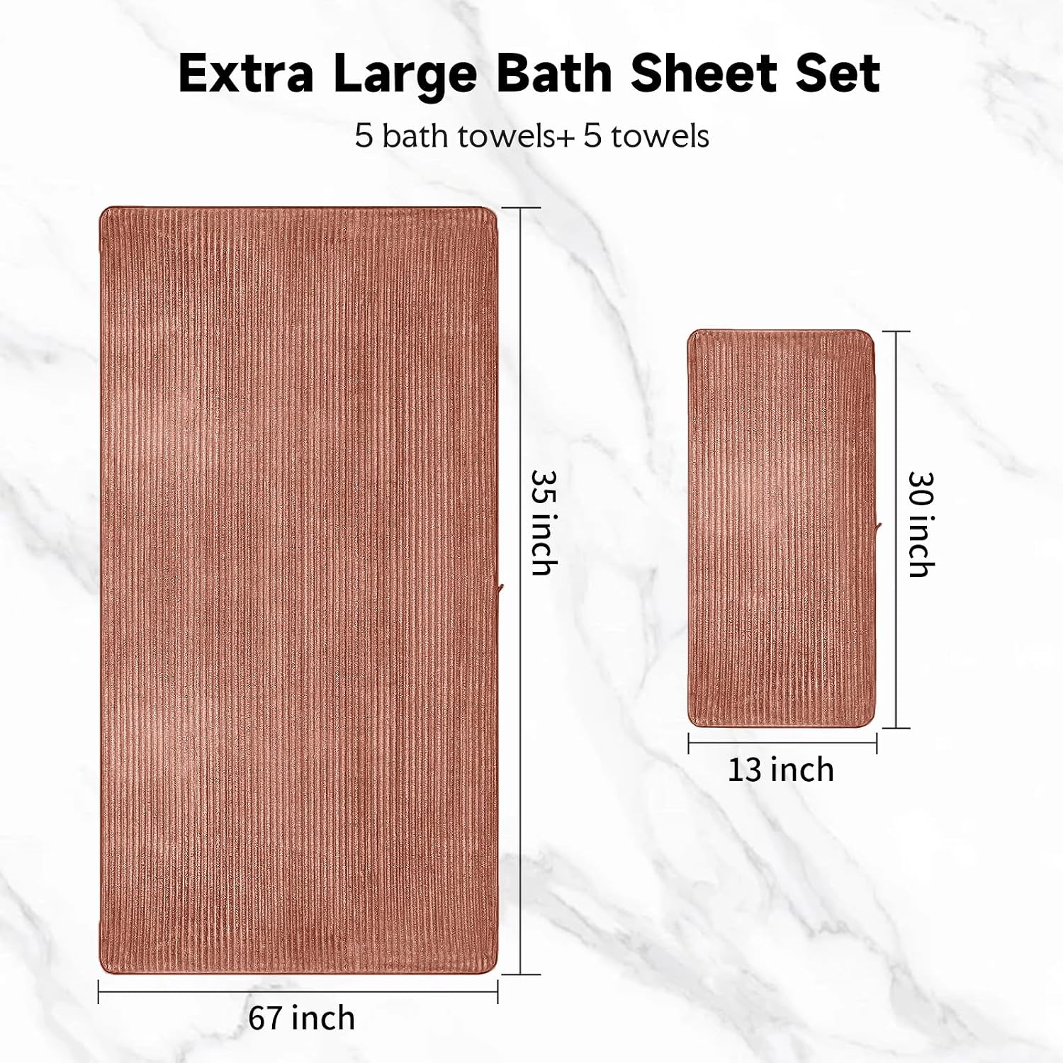 Extra Large Bath Towel Set 10 Piece, XL Bath Towels 35"x67" Oversized Bath Sheets, 280 GSM Microfiber Quick Dry Absorbent Towels, 5 Bath Sheets & 5 Hand Towels (Terracotta)