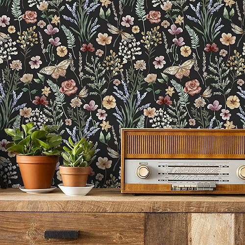 Miniatura 27 de Orainege Papel tapiz para despegar y pegar, papel tapiz floral en blanco y negro, autoadhesivo, papel de contacto floral, extraíble, decorativo