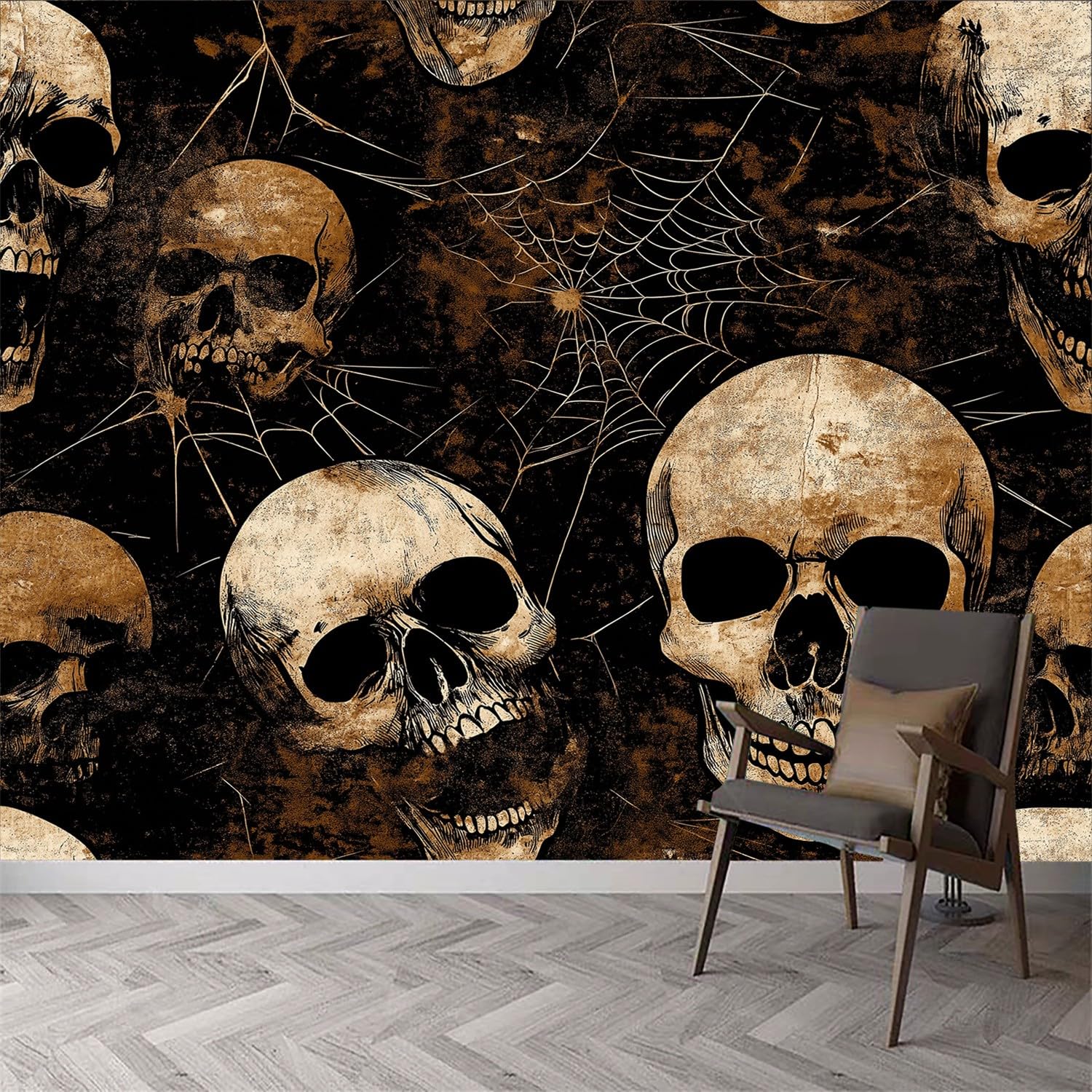 Fototapeta w stylu horroru, trupia czaszka, pajęczyna, tapeta ścienna, tapeta ścienna, horror, nowoczesna dekoracja ścienna, dekoracja ścienna, salon, sypialnia, biuro, korytarz, 300 x 210 cm (szer. x