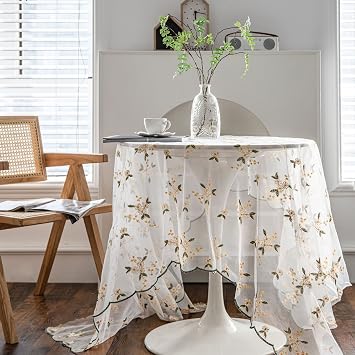 Kerio Rectangle Lace Tablecloth 51 94 Inch Yellow Flower Embroidery Lace Vintage Floral Table Cloth for Wedding & Tea Party