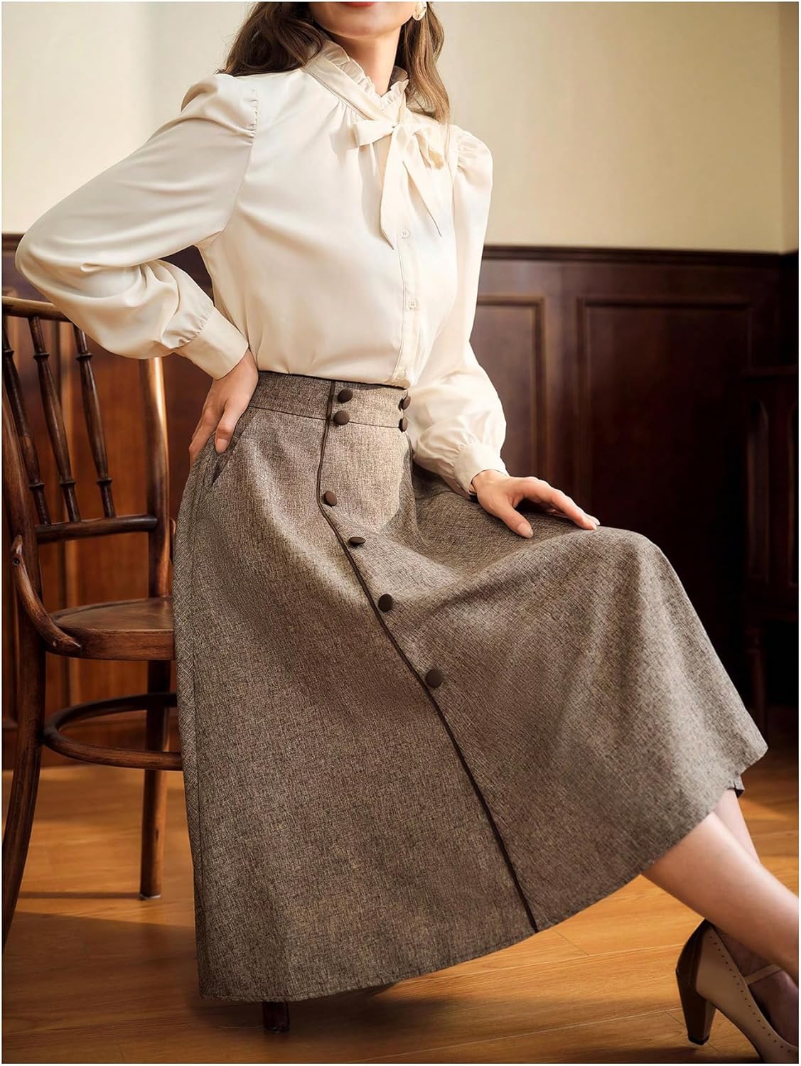 MakeMeChic Women's Vintage Fall Plus Size Skirt A Line High Waisted Knee Length Skirts - Image 3