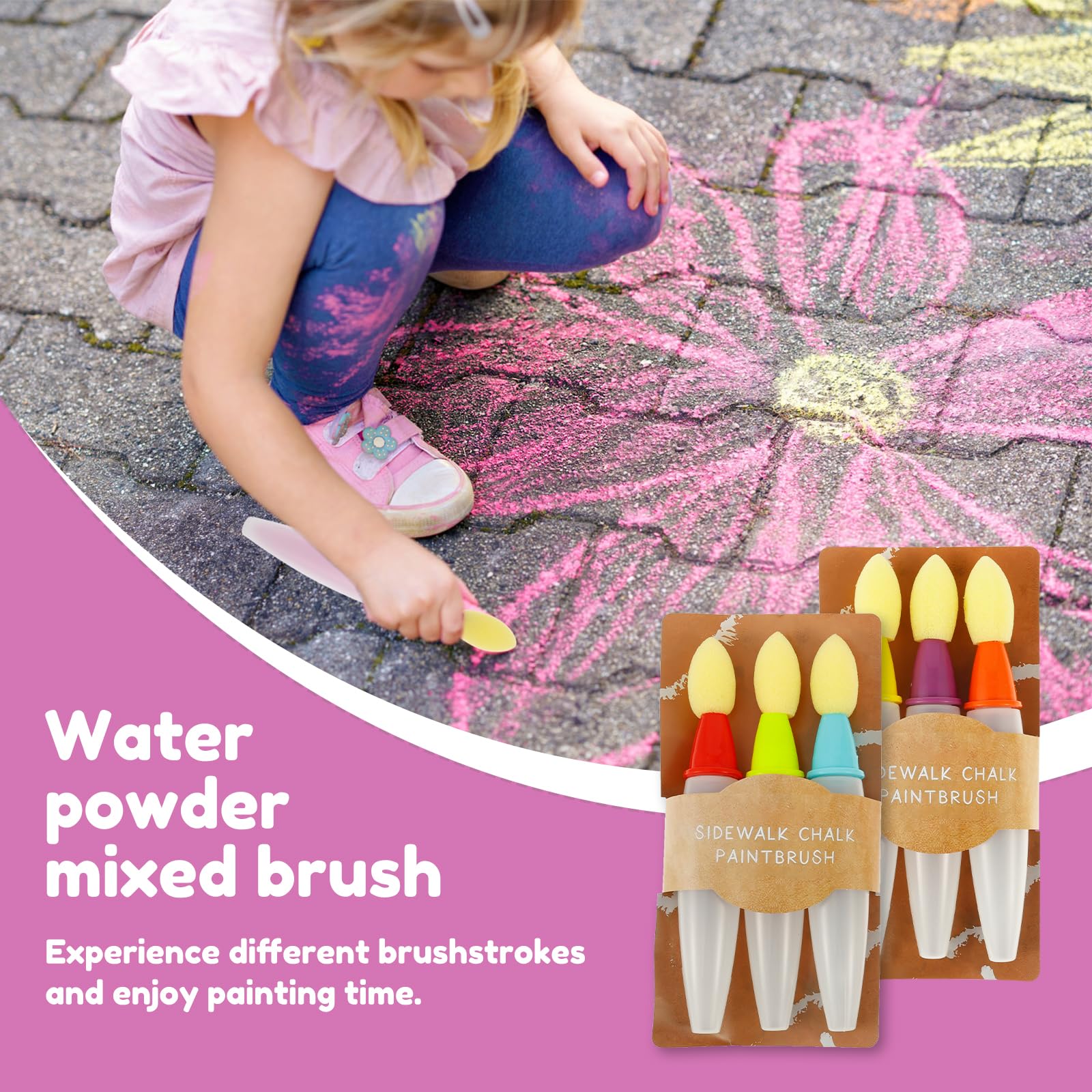 Lot 6 Pinceaux à Craie Colorés Réutilisables - Peinture Sur Trottoir Pour Enfants - Jouet Créatif Plein Air - Art De Rue