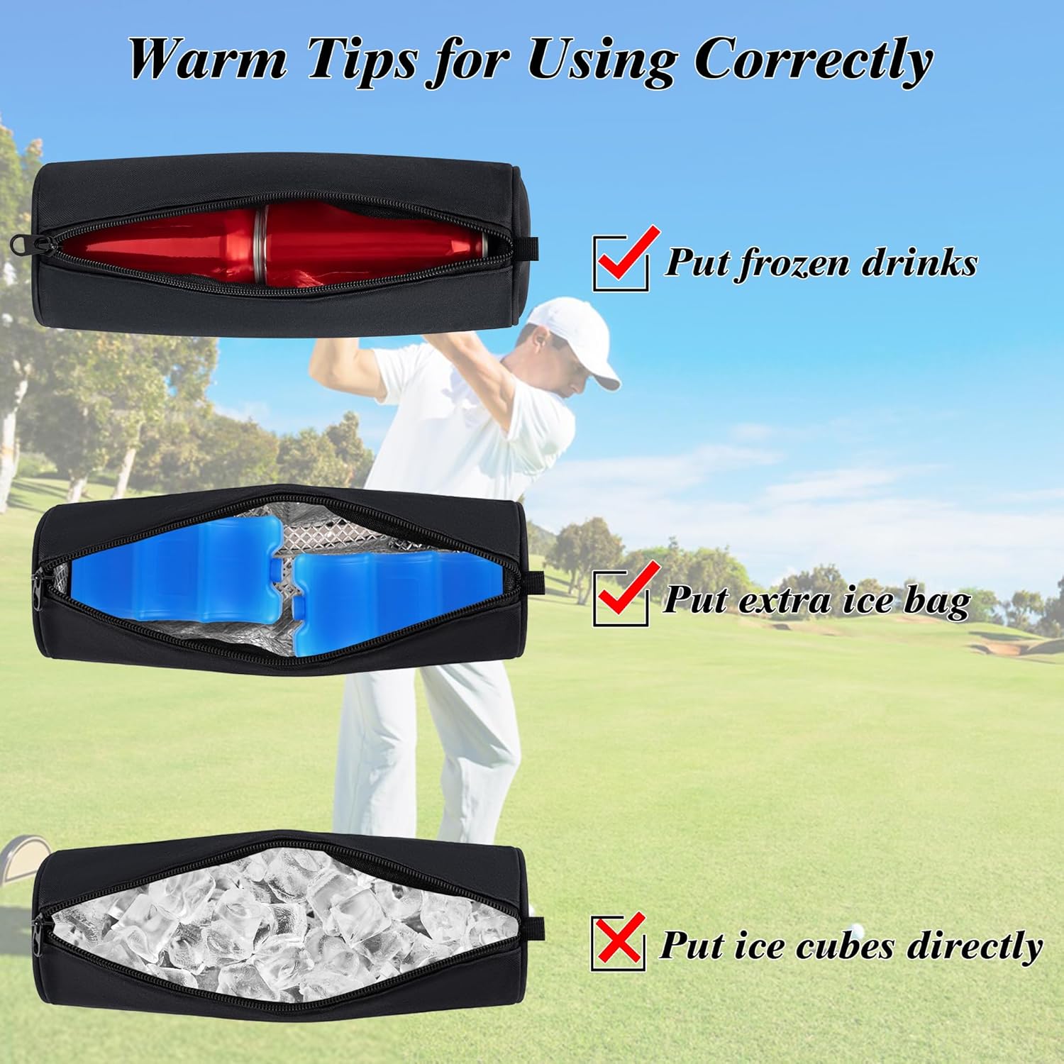 2 Pack Golf Cooler Beer Sleeve for Golf Bag Beverage Sleeve Small Can Cooler Accessories Keep Drinks Cold Golf Cooler Sleeve for Outdoor Sports Daily Work Travel Hiking