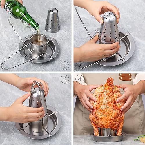 Miniatura 6 de AMOZO Soporte para pollo para latas de cerveza para parrilla y ahumador, soporte para pollo de acero inoxidable 304 de alta calidad, tostadores de