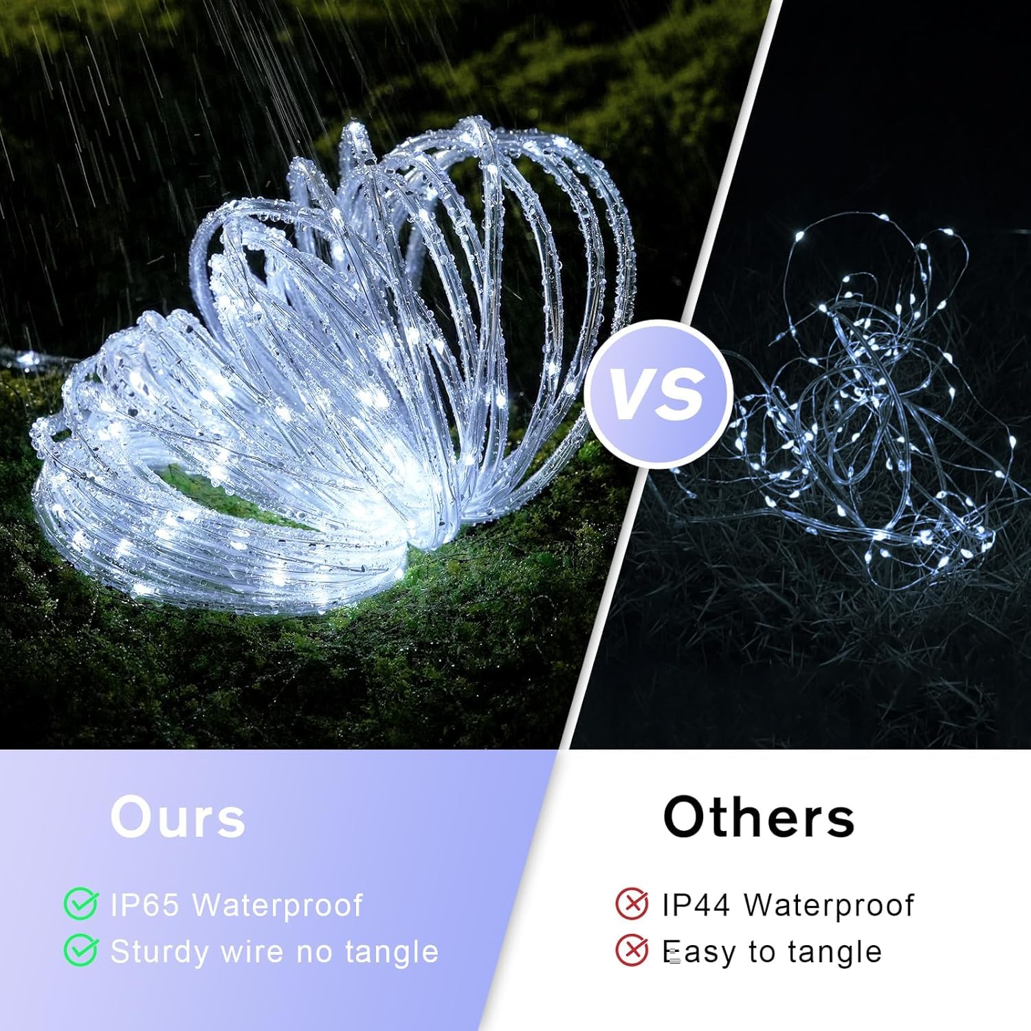 Kousee Outdoor Solar LED Rope Lights, IP65 Waterproof Rope Light 72.2ft 200LEDs Solar Decoration Lights with 8 Lighting Modes - Image 2