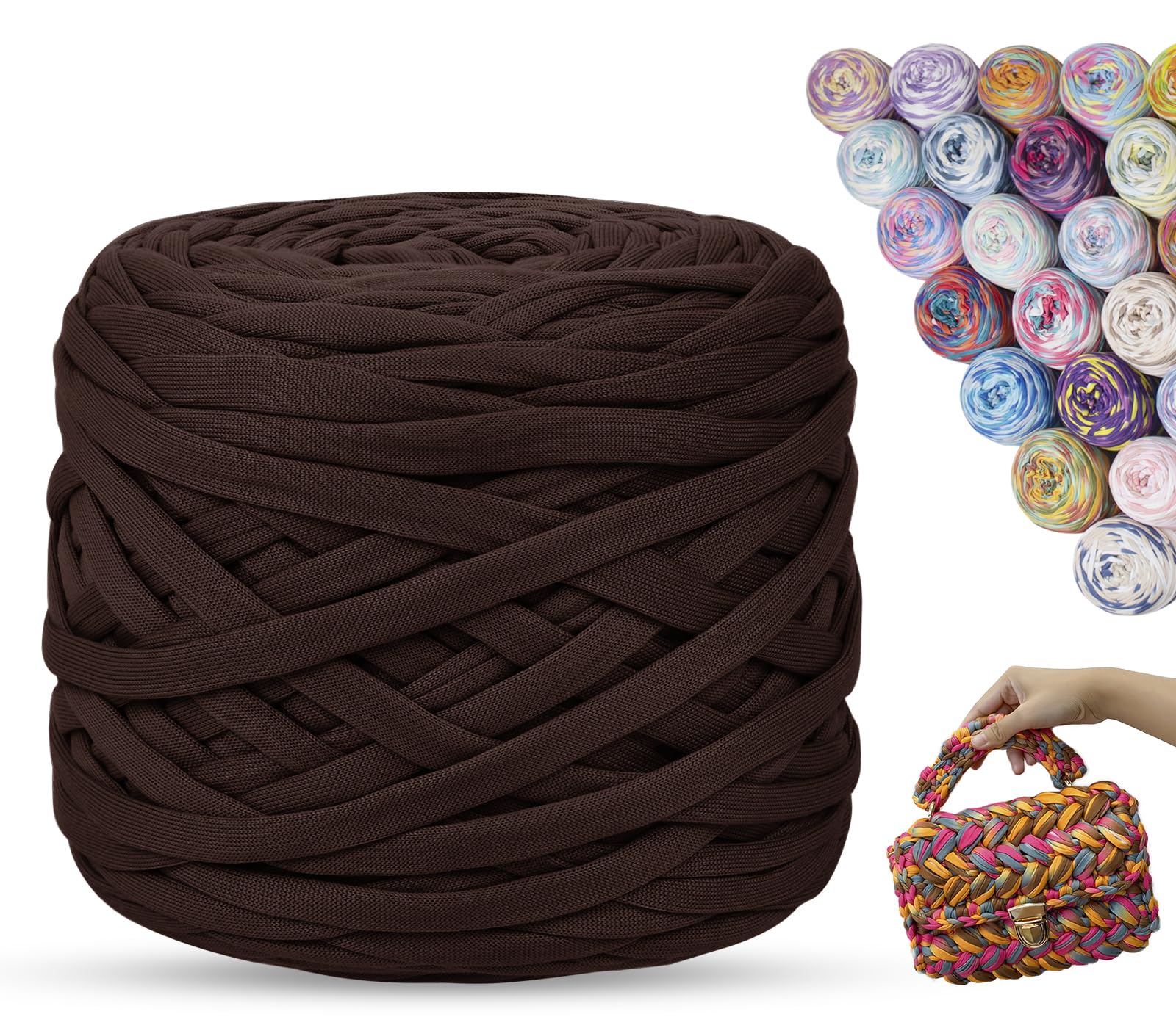 LEREATI T Shirt Yarn for Crocheting 285g/100m Rainbow Tshirt Yarn for Crochet, Thick Crochet Yarn for Crocheting Bag, Blanket, Cushion, Craft Beginners, DIY Hand Knitting (Coffee)