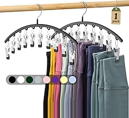 Legging Organizer for Closet, Metal Yoga Pants Hangers 1 Pack w/10 Clips Holds 10 Leggings, Space Saving Hanging Closet Organizer w/Rubber Coated Closet Organizers and Storage, Black