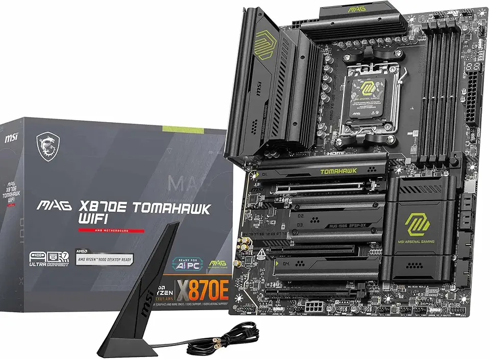 MSI MAG X870E Tomahawk WiFi Gaming Motherboard (AMD Ryzen 9000/8000/7000 Series Processors, AM5, DDR5, PCIe 4.0, M.2, SATA 6Gb/s, USB 3.2 Gen 2, HDMI/DP, Wi-Fi 6E, Bluetooth 5.3, 2.5Gbps LAN, ATX)