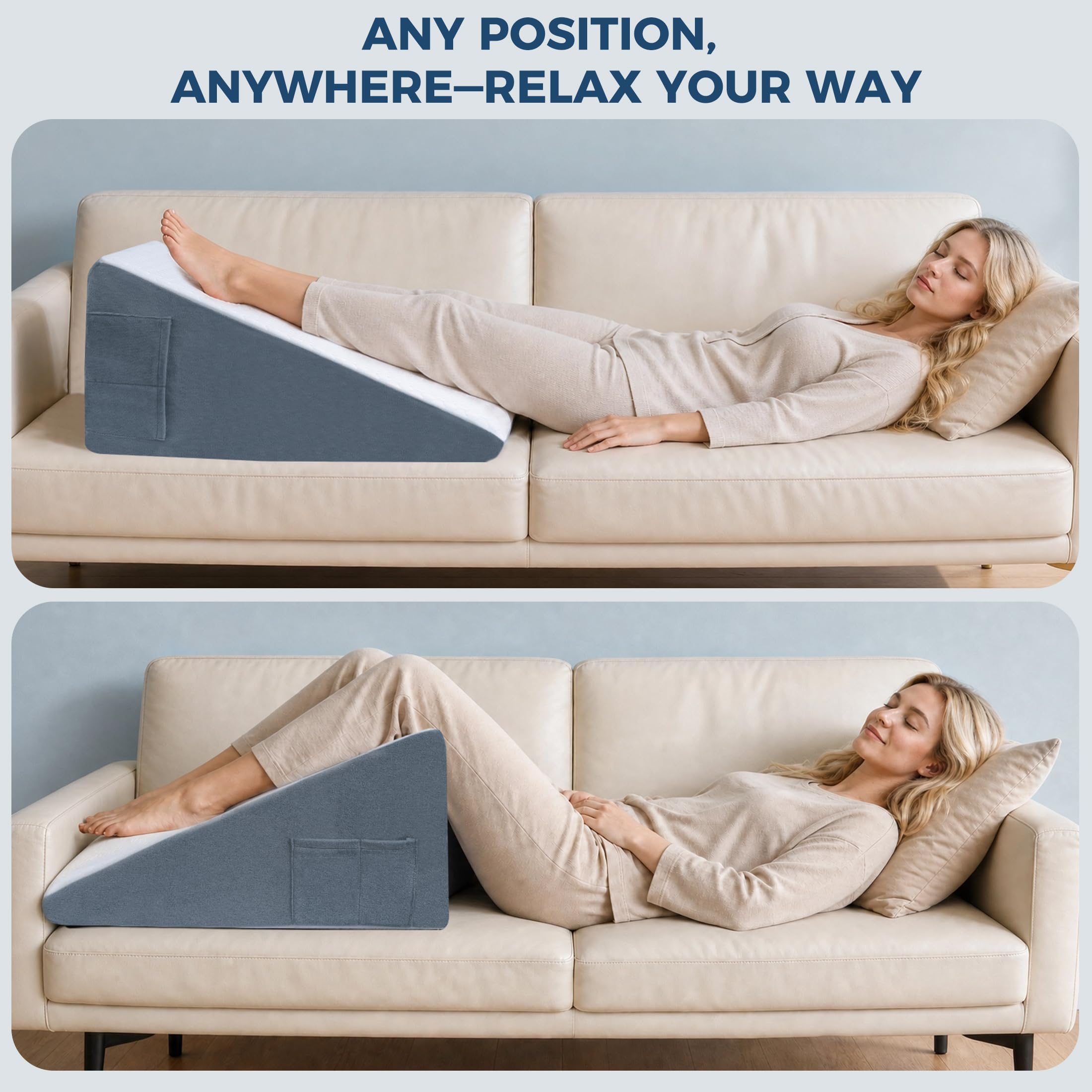Cojín Cuña Antireflujo, Anti-Ronquidos y Dolor de Espalda – Almohada Triangular Ergonómica de Espuma Viscoelástica con Funda de Jacquard Lavable, Soporte Elevado Postoperatorio y para Dormir