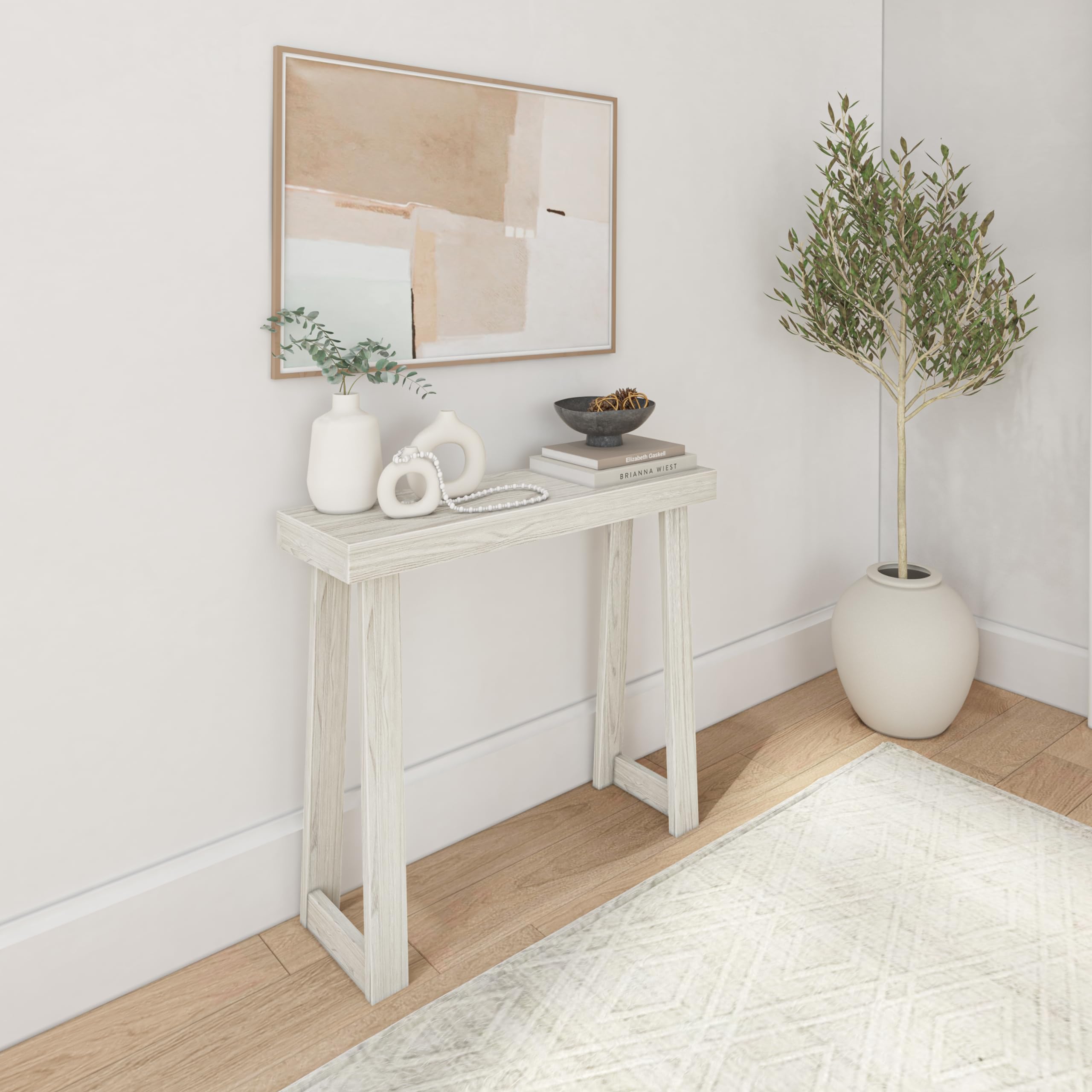 Plank+BeamSolid Wood Console Table, 36 Inch, Sofa Table, Narrow Entryway Table for Hallway, Behind The Couch, Living Room, Foyer, Easy Assembly, Coastal White