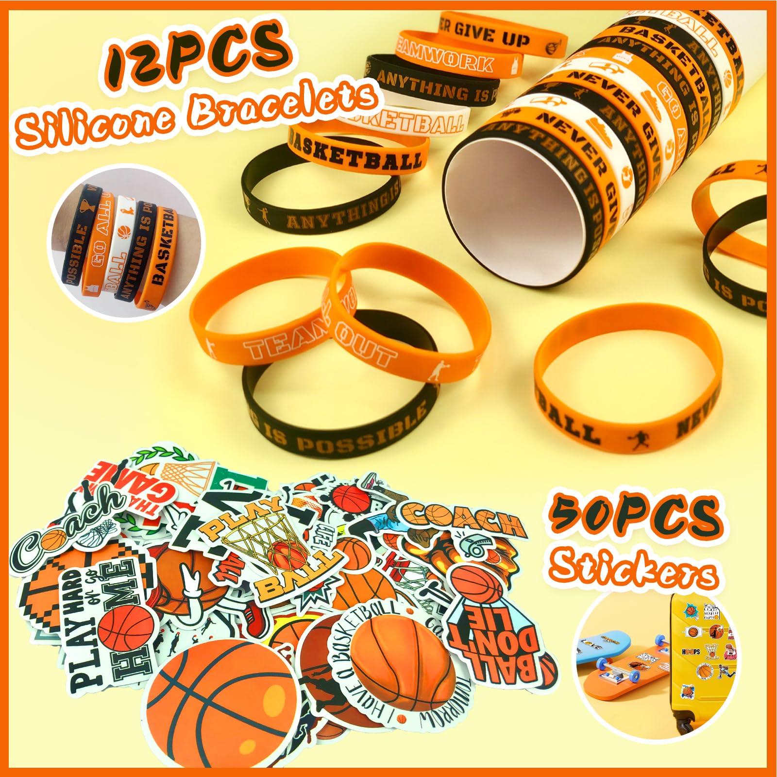 110 Pcs Basketball Party Favors Kit - Includes Bracelets, Tattoos, Keychains & Bags For Kids Birthday Supplies - View #4