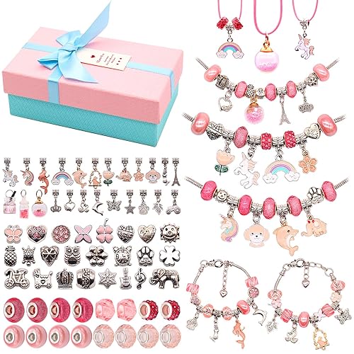 DIY Charm Bracelet Making Kit, Baymyer 76 Pcs Jewelry Making Supplies with?Snake Chain, Charm Beads for Bracelet Jewelry Making Crafts, Jewelry Making Charm Kit for Women Girls