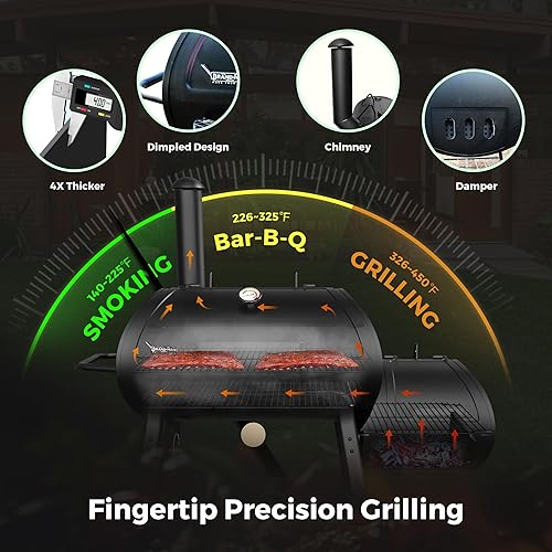Miniatura 3 de Brand-Man - Parrilla de carbón offset, parrilla de barbacoa de barril de alta resistencia, combo con caja de fuego lateral para patio al aire libre