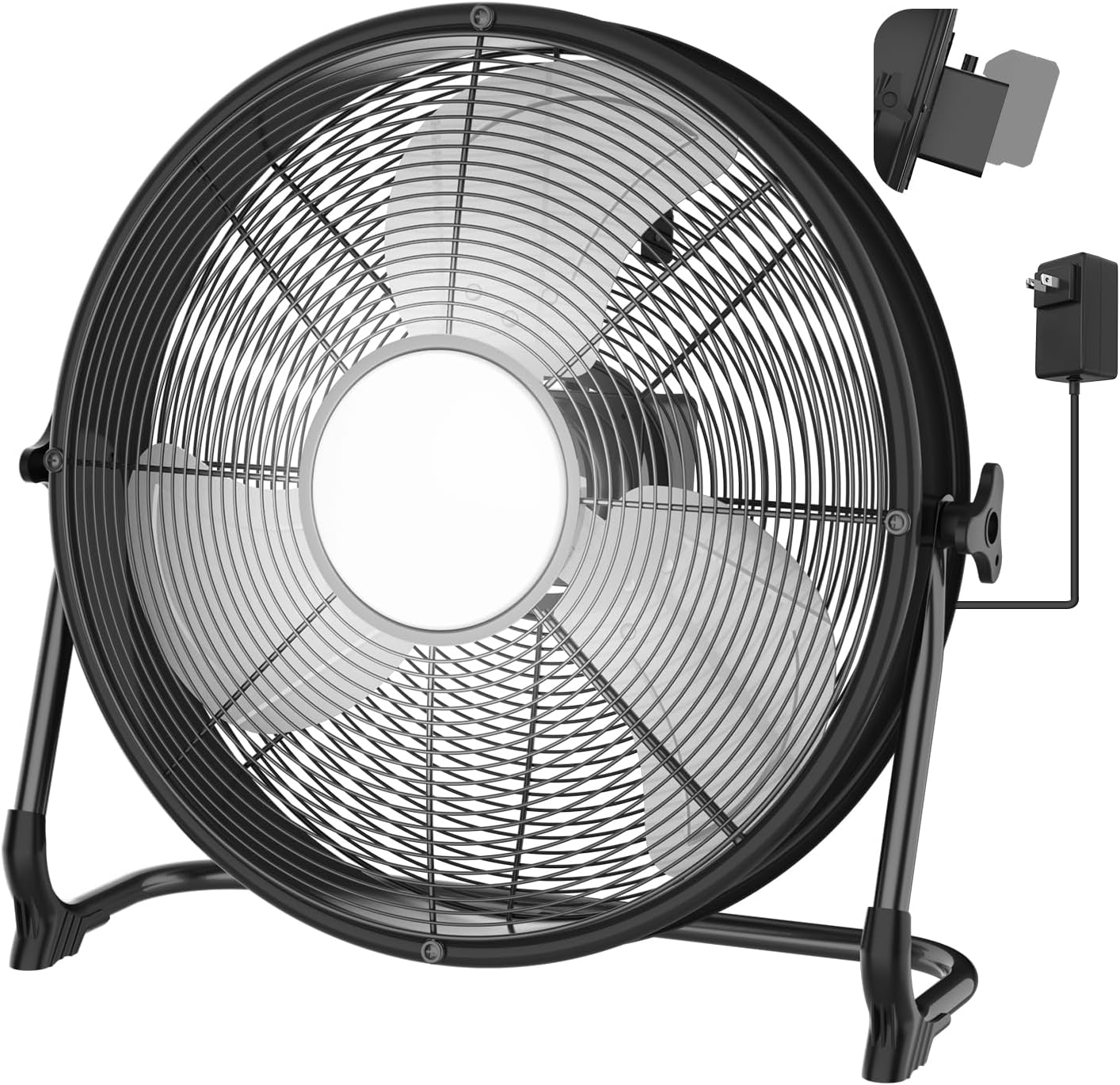 16" Battery Powered Floor Fan with LED Light Compatible with Milwaukee
