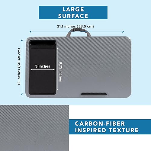 Miniatura 5 de LAPGEAR Escritorio de regazo para oficina en casa, zurdo, con alfombrilla para mouse, repisa para dispositivos y soporte para teléfono, carbono