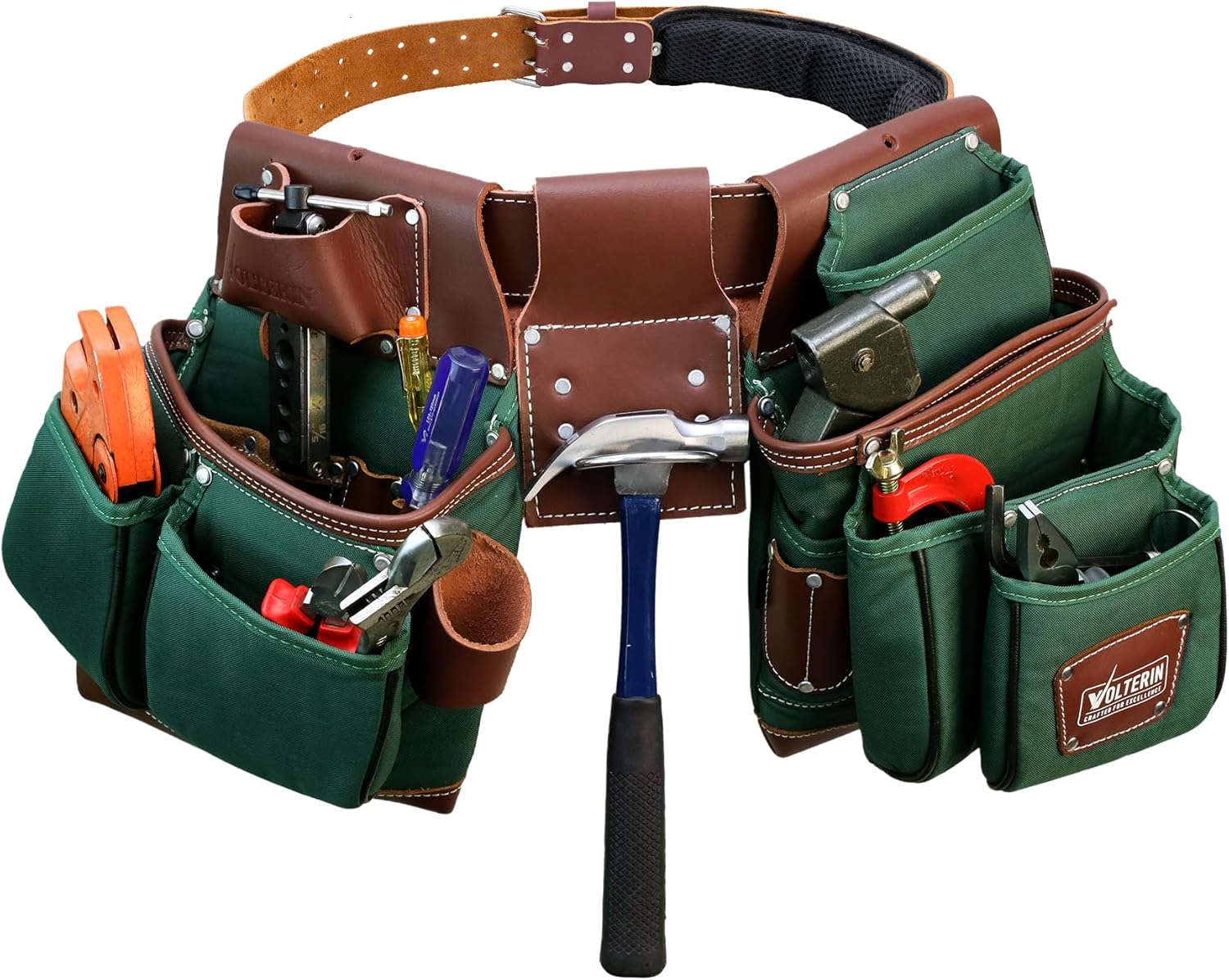 Leather And Nylon Tool Belts For Men, Framer And Electrician Tool Bags, Heavy Duty Nylon Pouch - Green