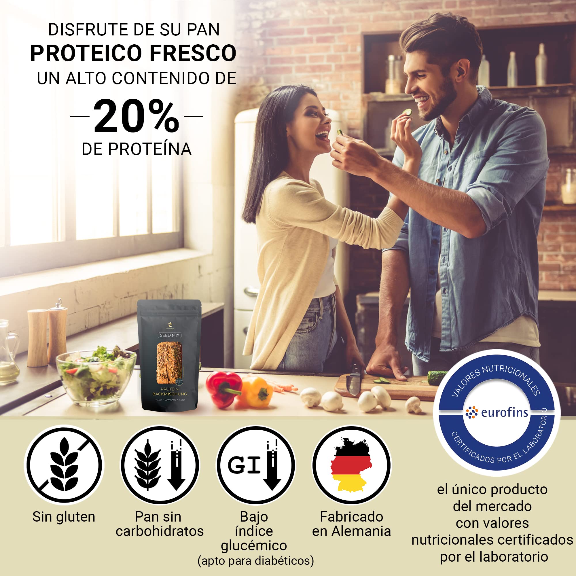 Seed Mix - Mezcla para hornear pan de proteínas 3x200g. | para 1,65 kg de pan | 4g. carbohidratos | Sin cereales | Sin gluten | Para Paleo, Keto baja en carbohidratos | Apto para diabéticos