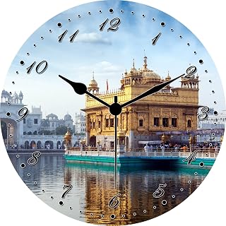 KARTIK Golden Temple HD Printed Round Wooden Wall Clock Without Glass Non-Ticking Classic Clock Battery Operated Round Easy to Read for Room/Home/Kitchen/Bedroom/Office 11 Inch