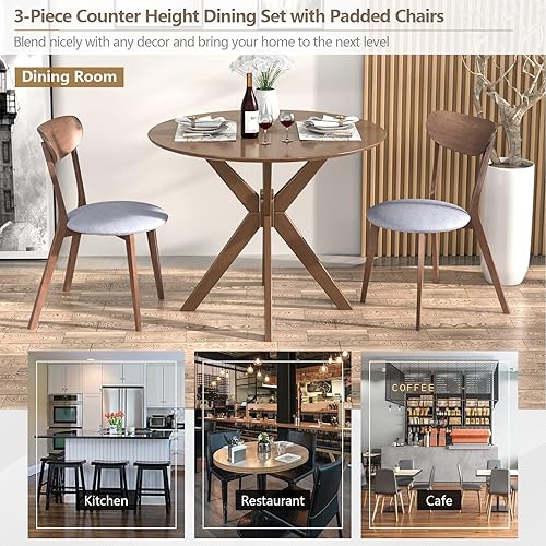 Miniatura 6 de Giantex Juego de mesa y silla de comedor de 3 piezas, juego de mesa de cocina de madera, mesa de cocina redonda de granja y 2 sillas de comedor