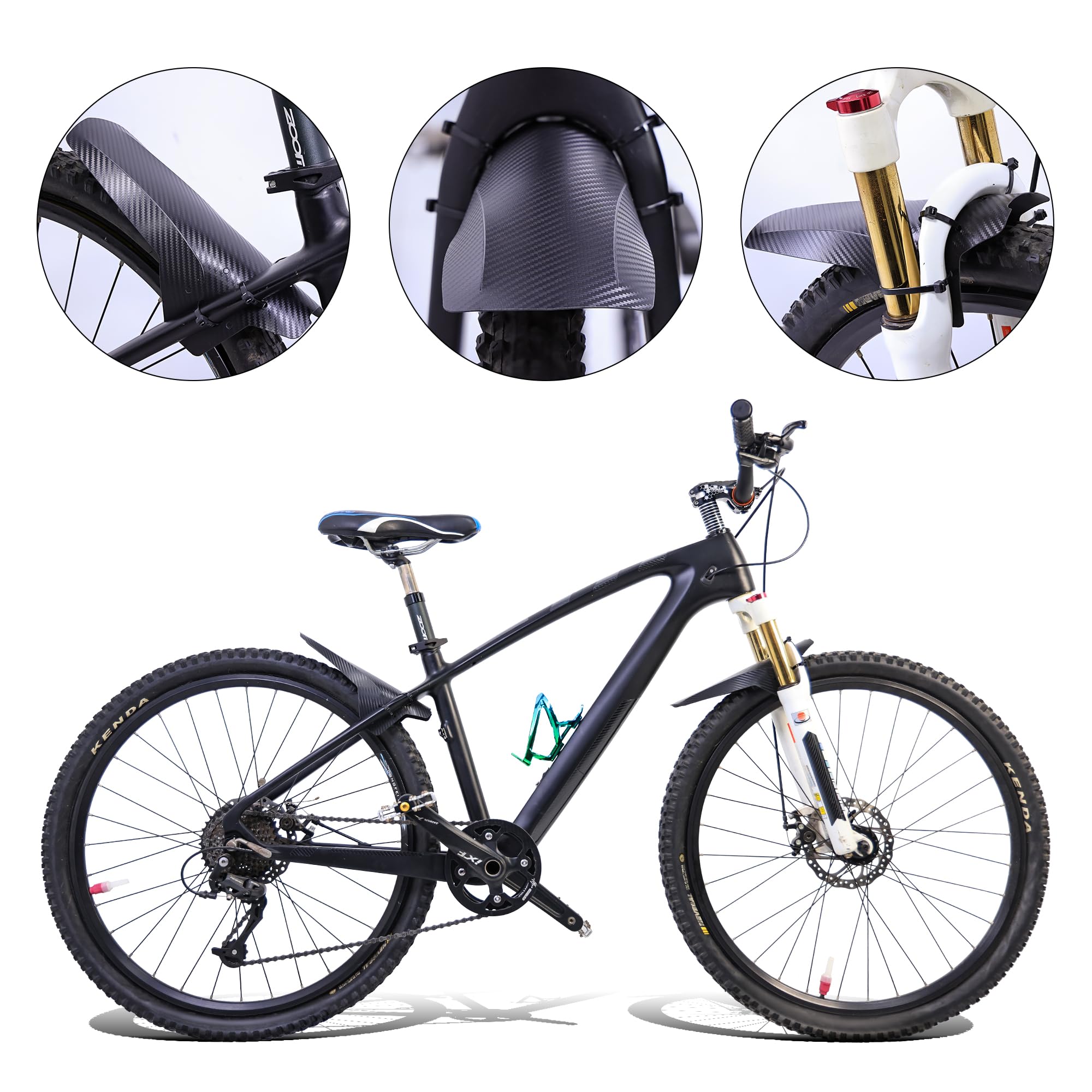 FETESNICE 2 Pezzi MTB Mudguard- Mountain Bike Protection Board da 29 Pollici in Fibra di Carbonio Testurizzata Anteriore e Posteriore con 10 attacchi Via Cavo.