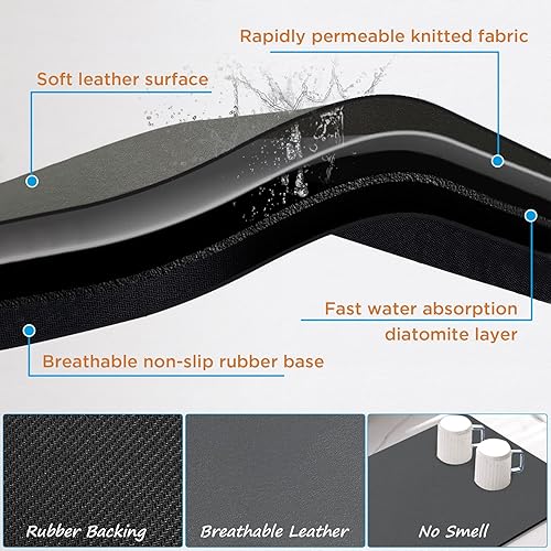 Miniatura 3 de SOSMAR Tapete de café, tapete absorbente de secado de platos de 12 x 20 pulgadas, tapete de barra de café, tapete de cafetera para encimera,