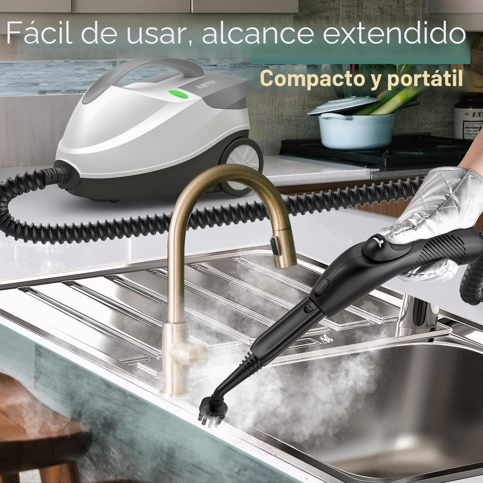 Limpiador a Vapor, Caudal de Vapor Regulable y Bloqueable | Autonomía de 45 Minutos, 1,5L 2000W Steam Cleaner Doméstica, para Limpiar Muebles Tapizados, Baños y Ventanas