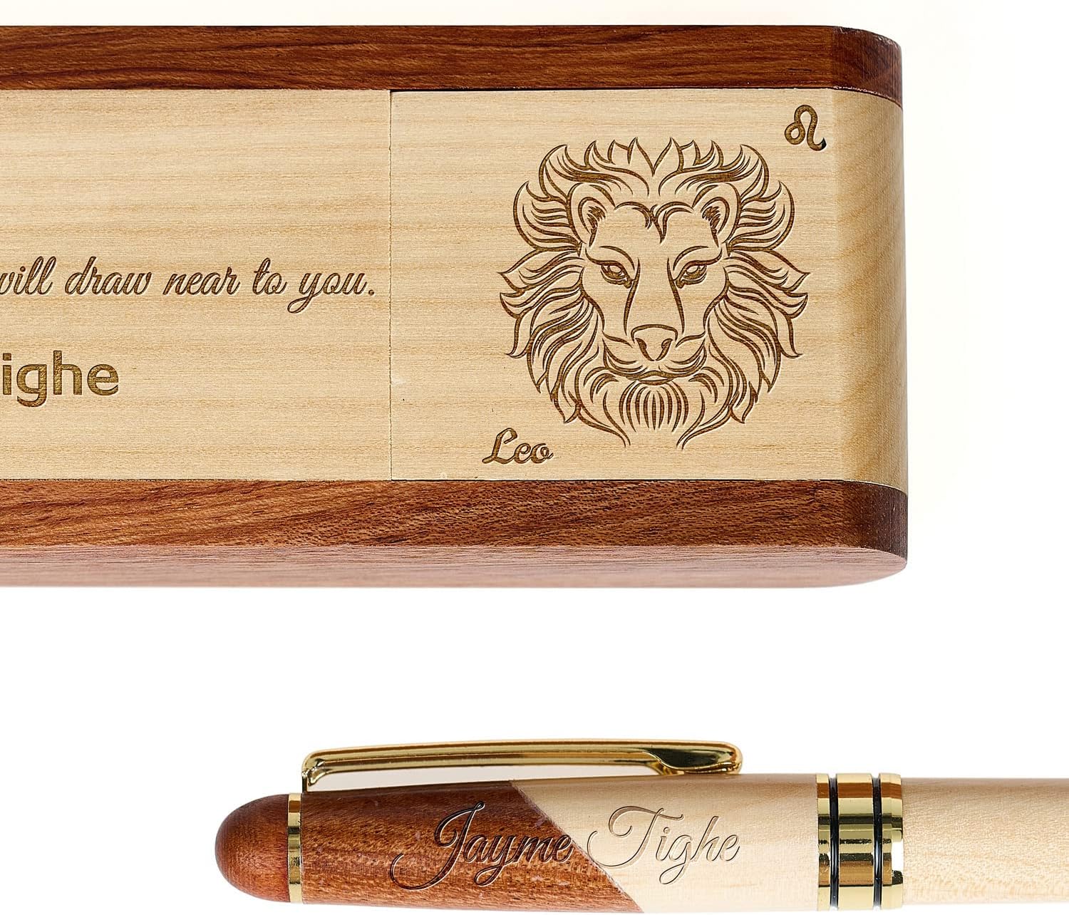 Constellation Personalized Engraved Pen Sets Custom Ballpoint Pen With Wooden Case For Gift With Box (Leo)
