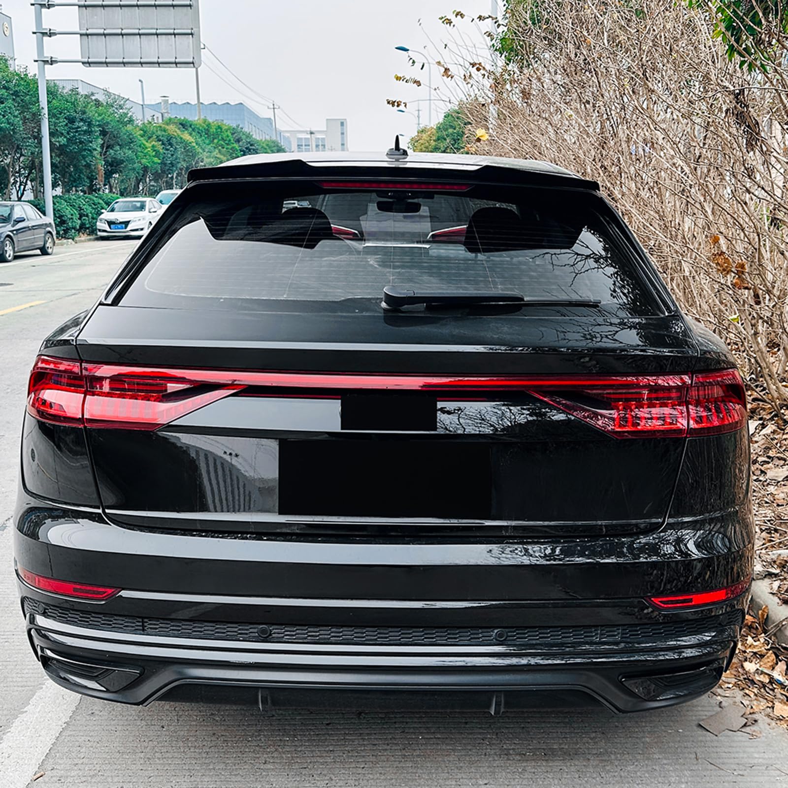 Alerón trasero de coche + alerón de techo trasero para Audi Q8 SQ8 2019+ color negro brillante, aspecto de fibra de carbono