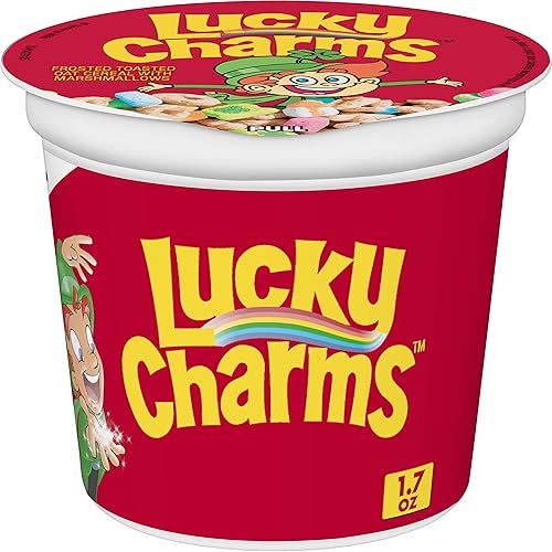 Lucky Charms Cereal sin gluten con malvaviscos, taza de cereales de una sola porción de 1.7 onzas