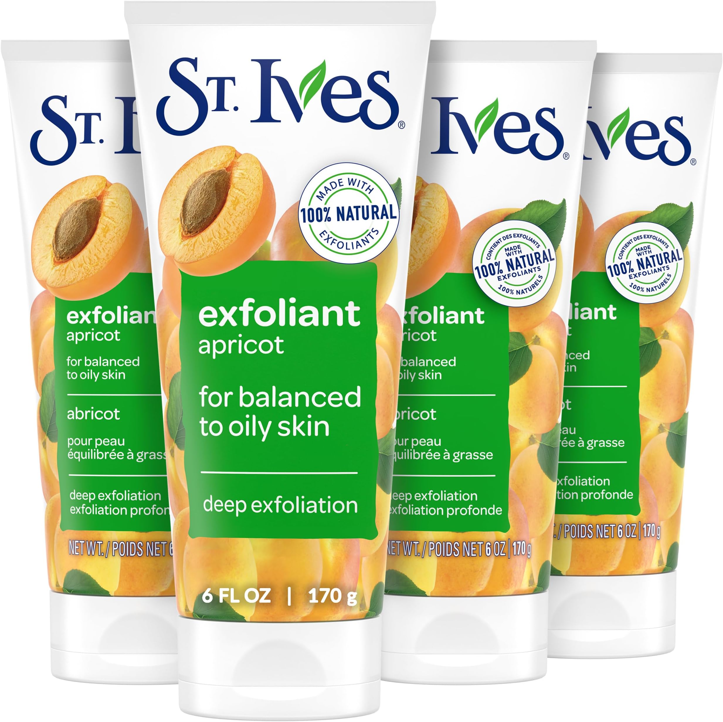 St. Ives Fresh Skin Face Scrub, Apricot, 6 oz, 4 count
