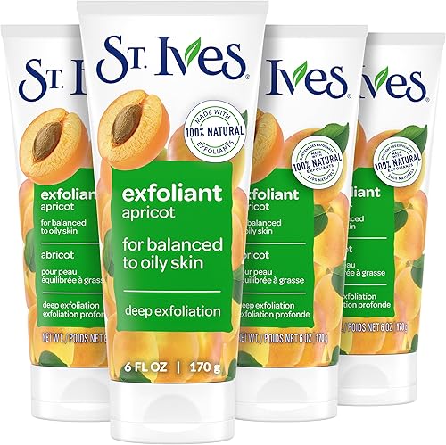 St. Ives Fresh Skin Apricot Face Scrub, Deep Exfoliator Skin Care for Clean, Glowing Skin, Oil-free Facial Scrub Made with 100% Natural Exfoliants, 6 oz, 4 Pack