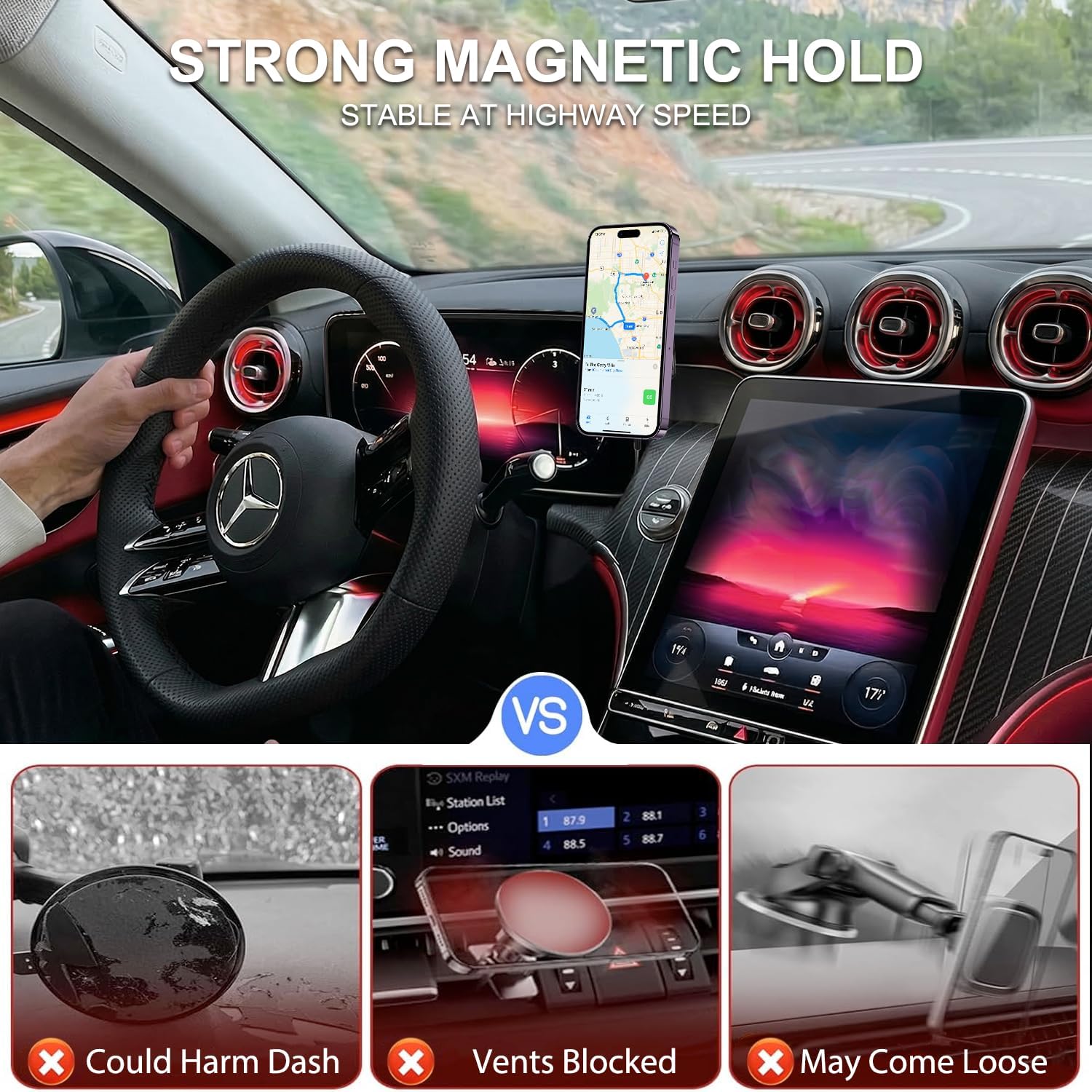 Car Phone Holder for Mercedes-Benz 2023–2026 GLC & 2022–2026 C-Class, 12.3-Inch Driver-Side Screen – Precision Fit, Strong Magnet, OEM-Style, No View Obstruction Phone Mount Compatible with MagSafe