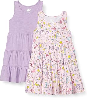 Spotted Zebra Girls' Knit Sleeveless Tiered Dresses, 2-Pack Unicorns/Lilac, X-Large
